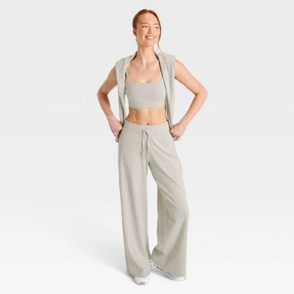 Women's Ribbed Straight Leg Pants - All In Motion Light Heather Gray XS